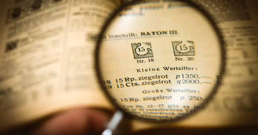 Magnifying glass over small printed prices, illustrating financial services advertising regulations
