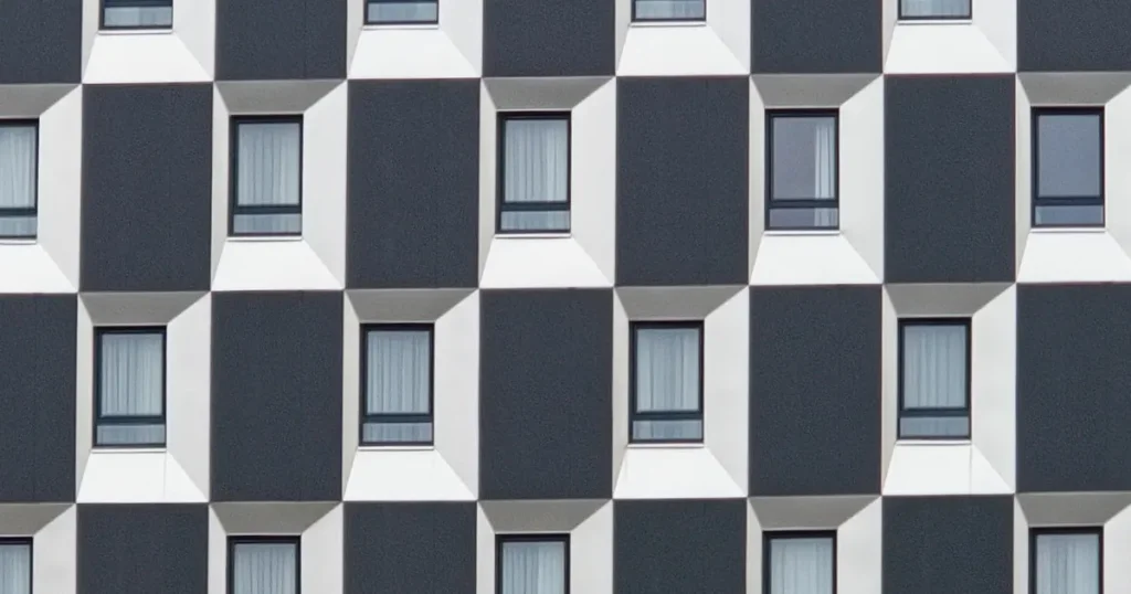 Building facade of identical windows repeated in a grid, for a guide on programmatic SEO for SaaS